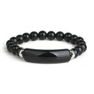 Men's Black Agate Beaded Natural Stone Boho Reiki Courage Gemstone Bracelets NEW